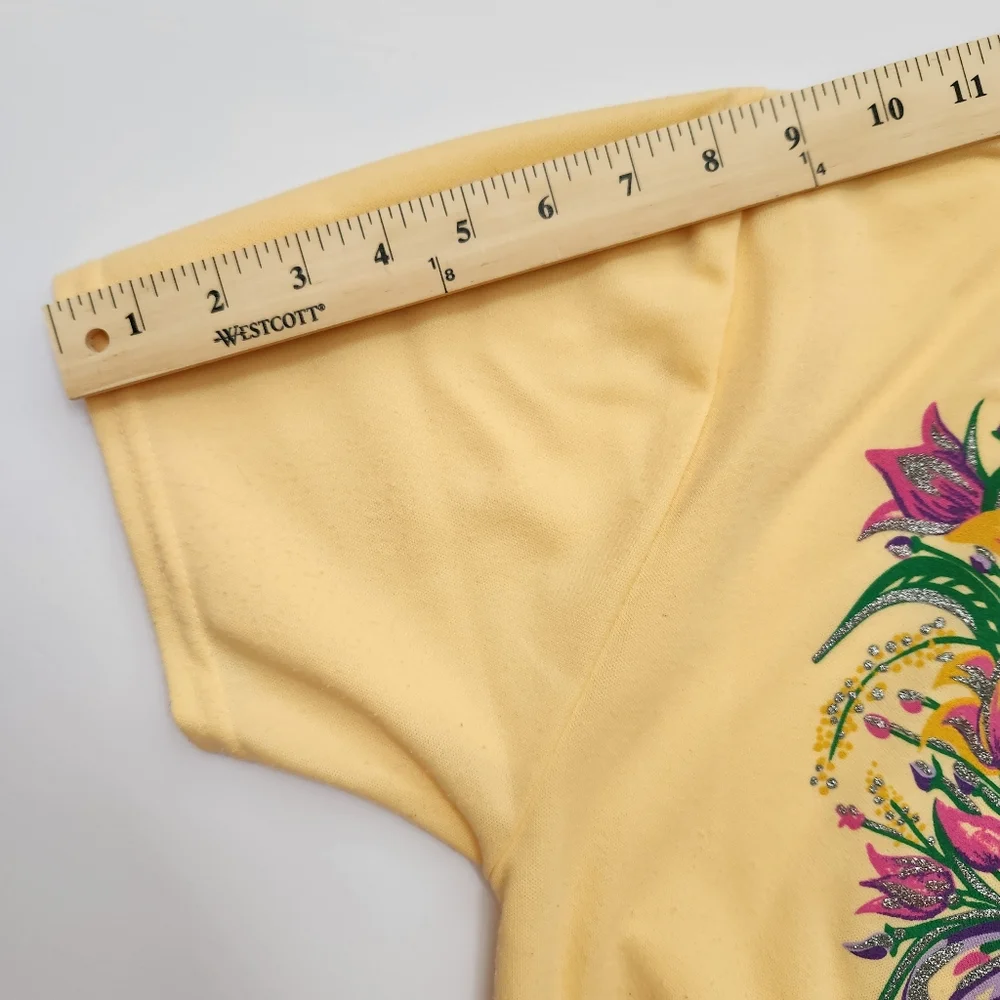 Vintage Haband For Her 80s 90 Granny Yellow Top Purple Collar Short Sleeve Large - Picture 15 of 17